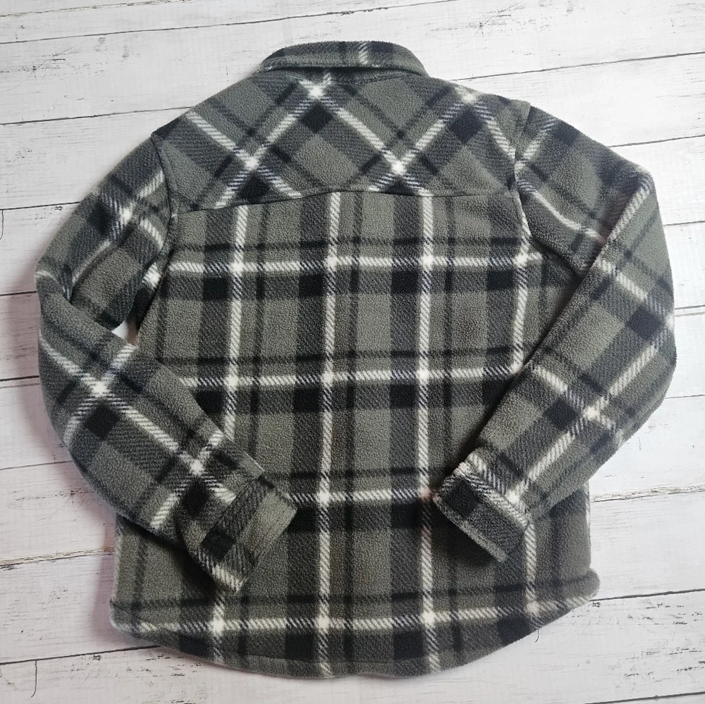Eddie Bauer Kids Sherpa  Fleece Lined Boys‎ Green Plaid Flannel Jacket, 10/12